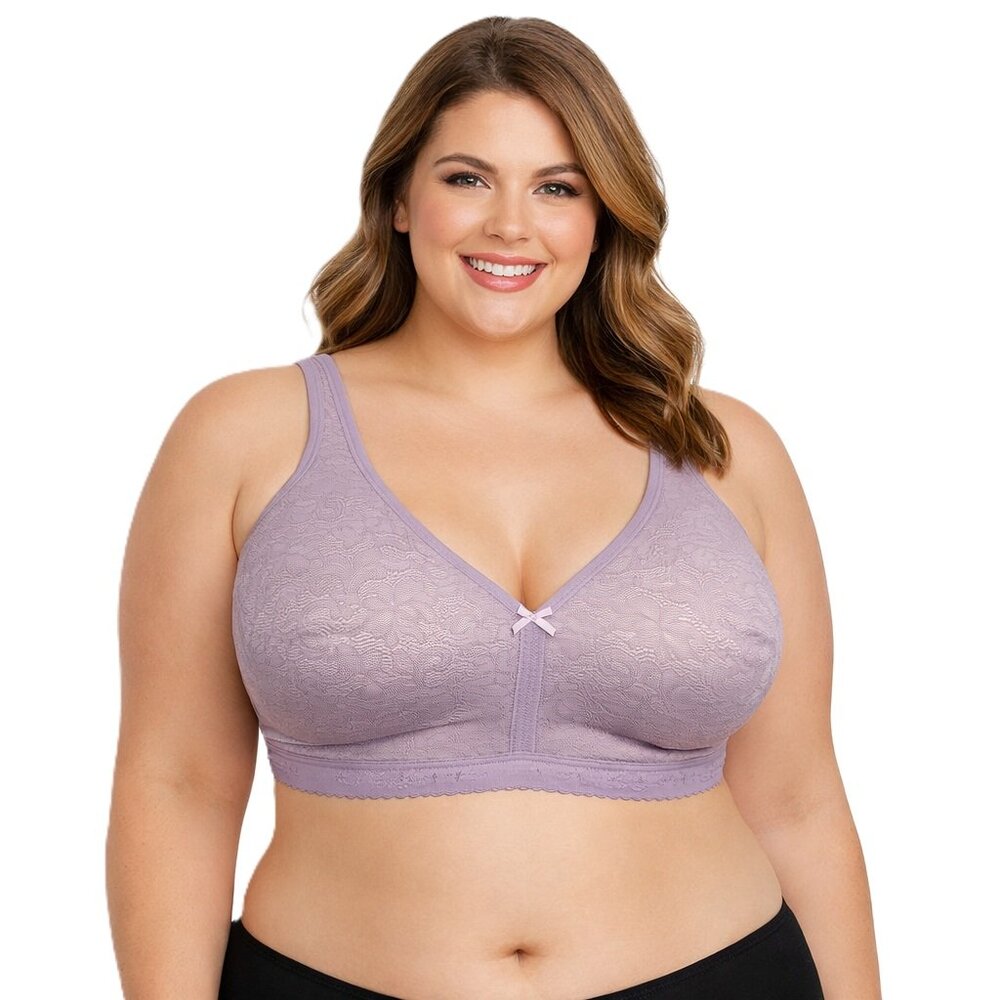 Cacique 42DDD Lace Wireless Lightly Lined No Wire Bra Purple